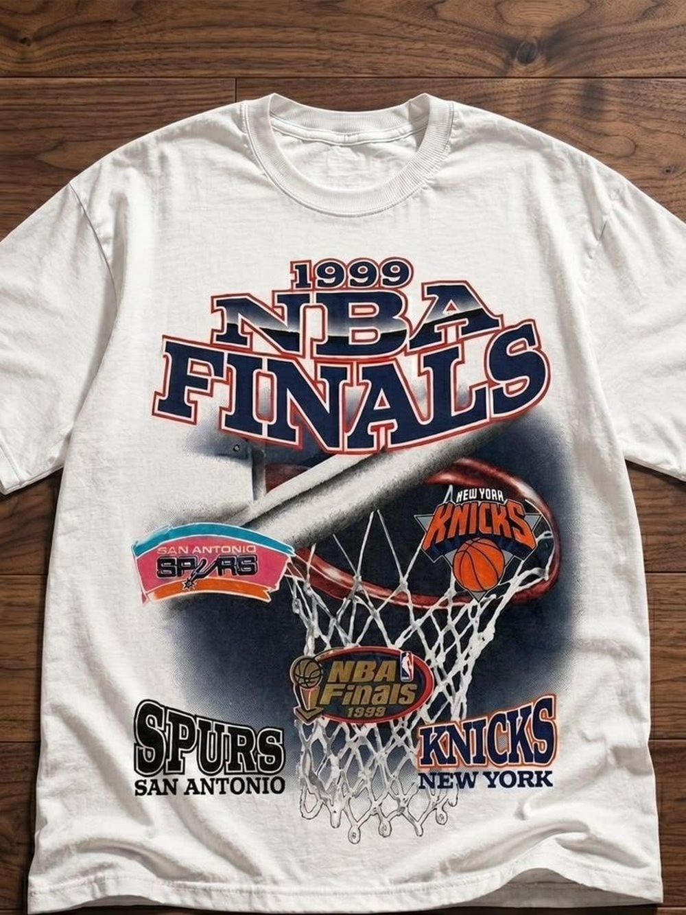 1999 NBA Finals Spurs vs. Knicks white Reprint T-shirt